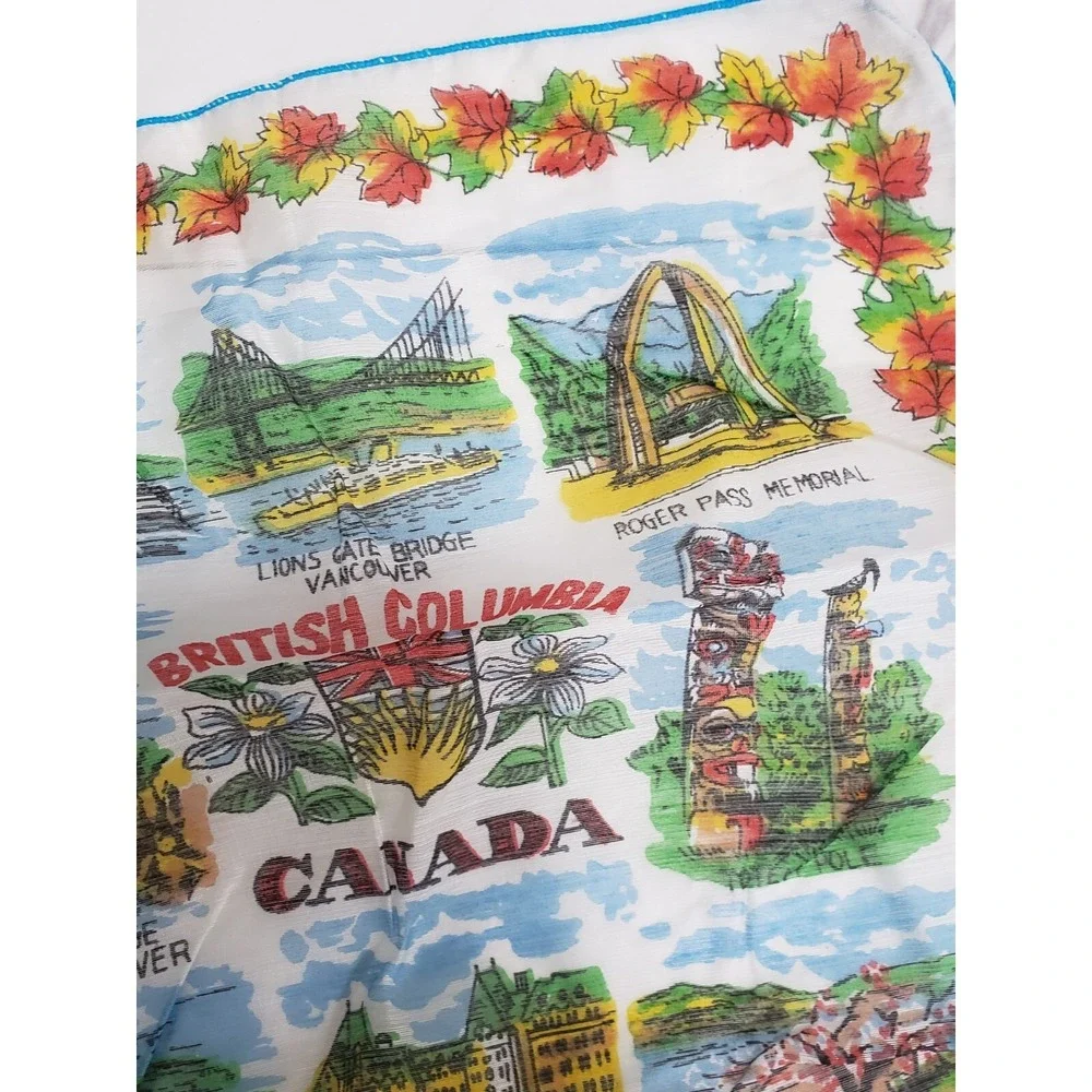 Vintage BRITISH COLUMBIA Linen HANDKERCHIEF - Souvenir CANADA - Beautiful colors